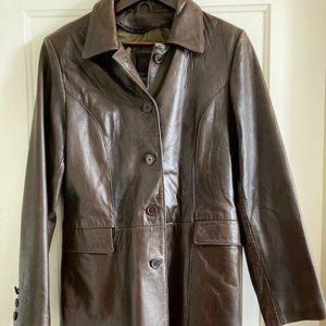 Oscar Leopold 3/4 length ladies chocolate brown Lg lambskin leather coat